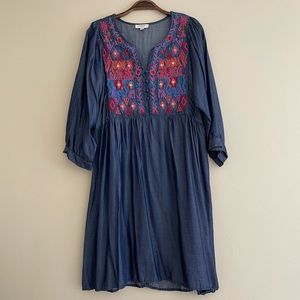 Umgee Bohemian Embroidered Tencel Short Dress